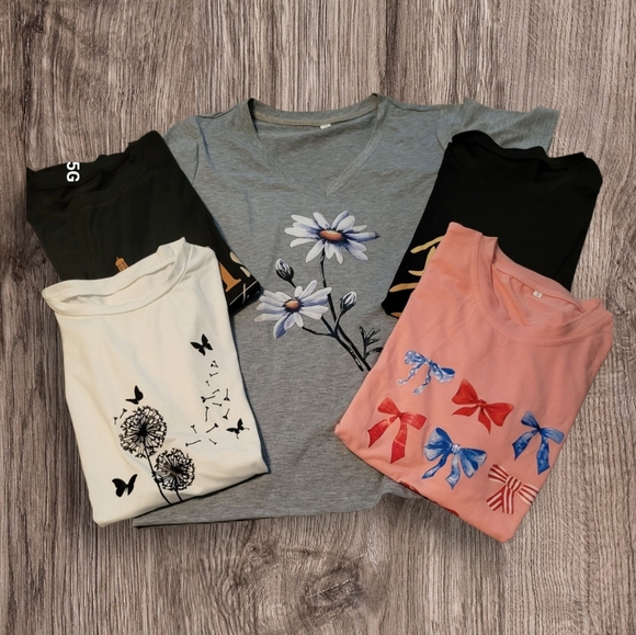 Tops - 5-Piece Short Sleeve T-shirt Bundle, One V-neck, 4 Crew Neck, Size Small, NWOT